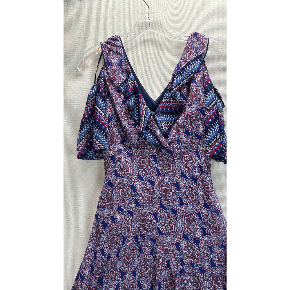 Rabbit Rabbit Rabbit Designs Boho Paisley Cold Shoulder Ruffle Midi Dress Size 8 - Picture 2 of 11